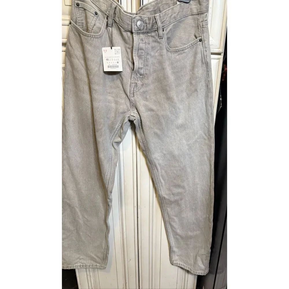 Zara Men's Button Fly Straight Leg Denim Jeans Gray Size 36 NWT